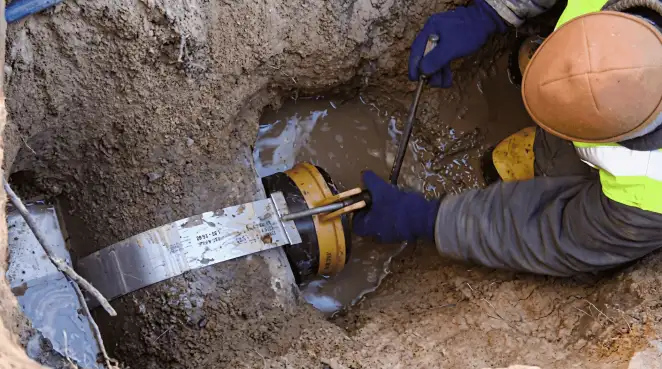 Technician performing underground drainage repair for foundation protection and gutter systems in Pasadena, CA